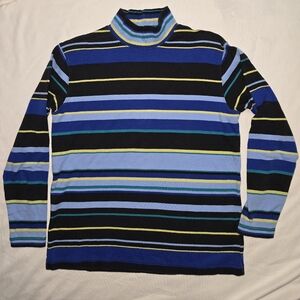 St. Johns Bay vintage Turtleneck black, blue, yellow stripes size small